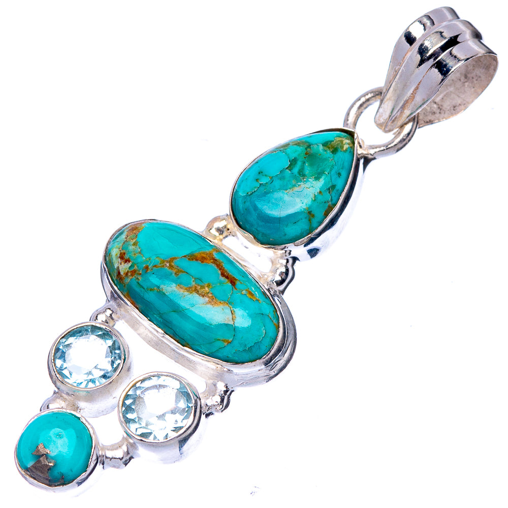 Rare Kingman Turquoise, Blue Topaz Pendant 1 3/4" (925 Sterling Silver) P41118