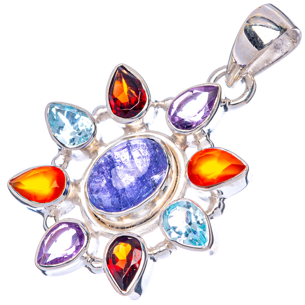 Rare Tanzanite, Amethyst, Garnet, Blue Topaz Pendant 1 3/8" (925 Sterling Silver) P42812