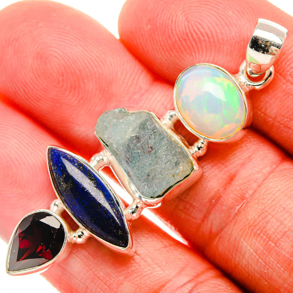 Aquamarine, Lapis Lazuli, Garnet, Ethiopian Opal Pendant 2" (925 Sterling Silver) PD38074