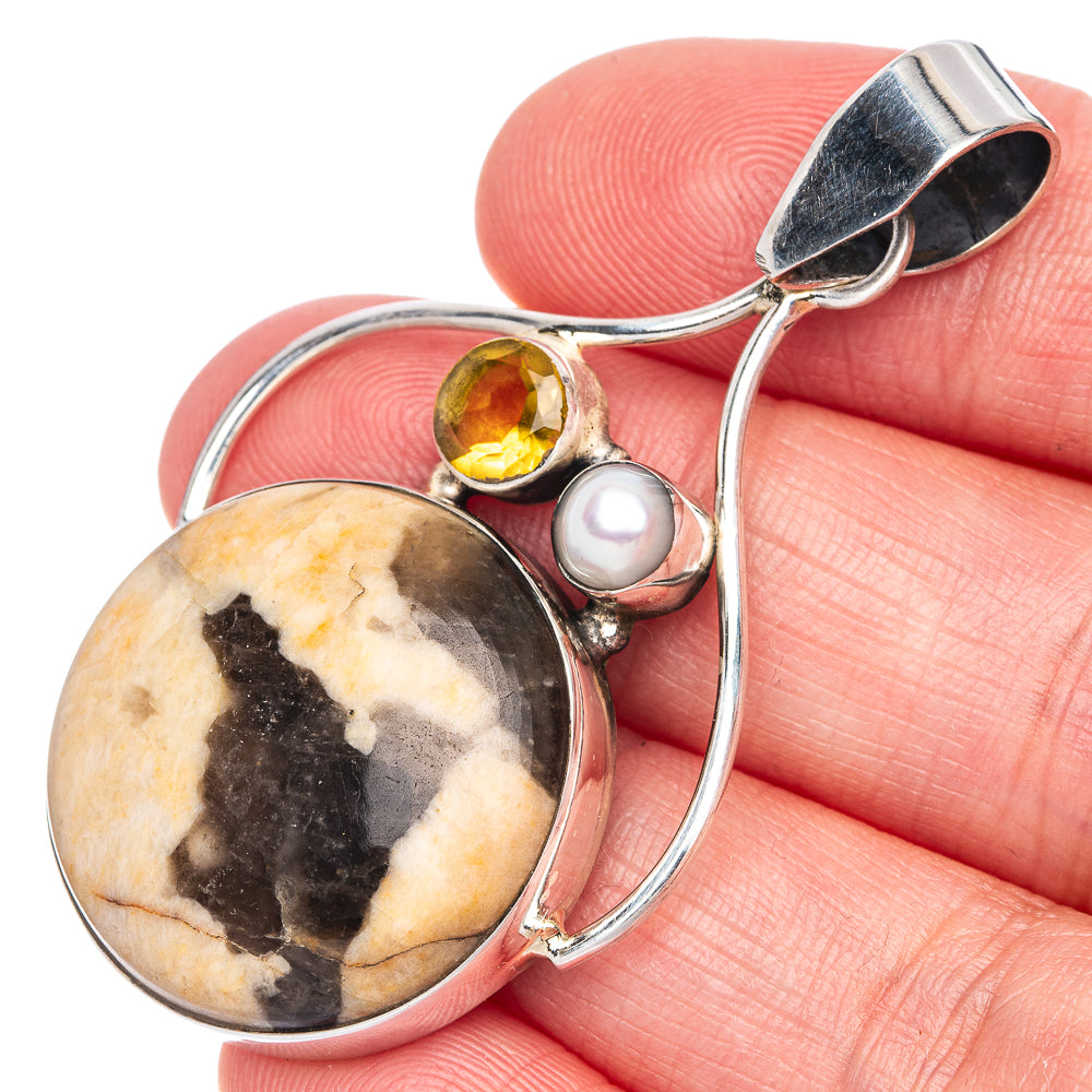 Peanut Wood Jasper, Citrine, Cultured Pearl Pendant 2 1/8" (925 Sterling Silver) P40031