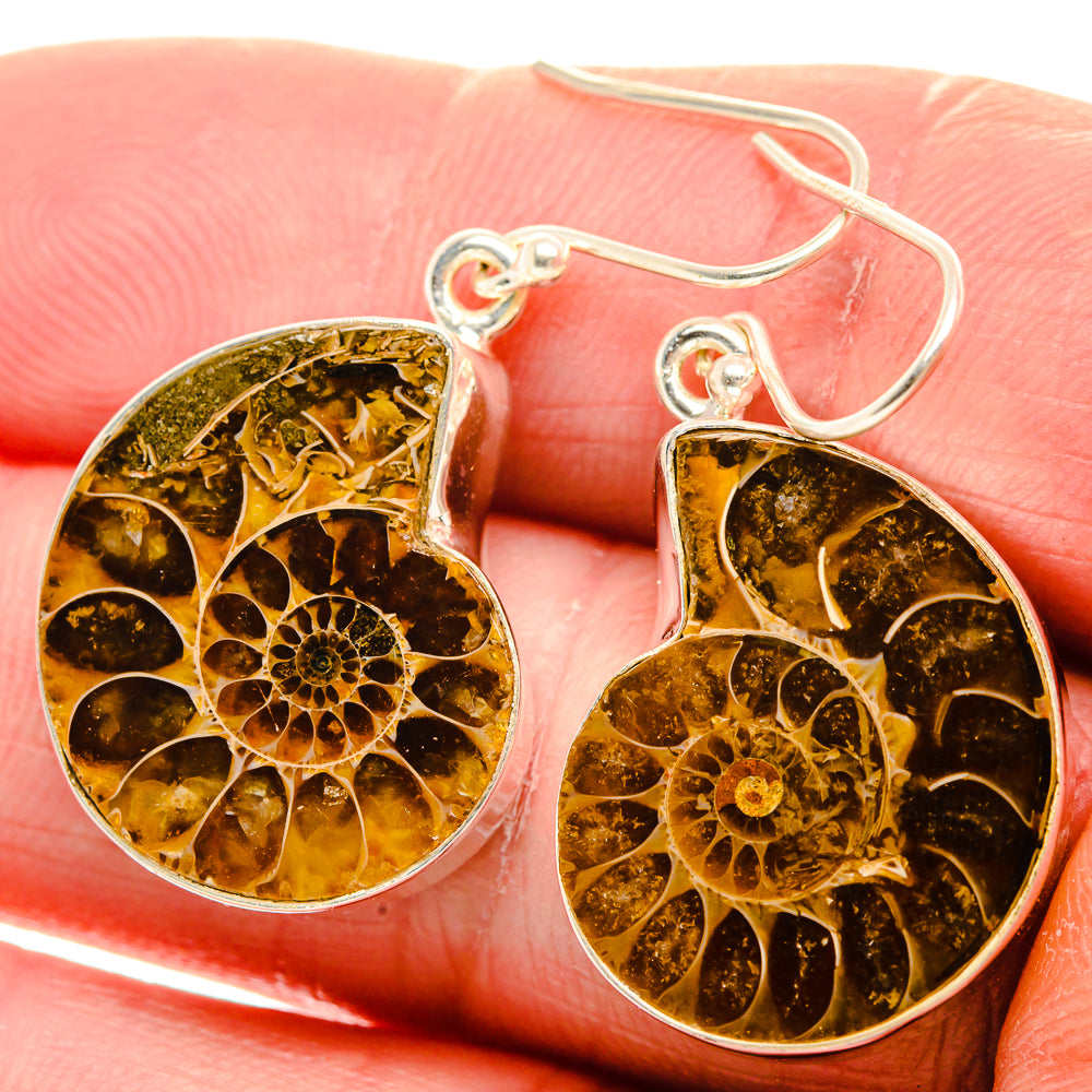 Ammonite Fossil Earrings 1 1/2" (925 Sterling Silver) EARR432095