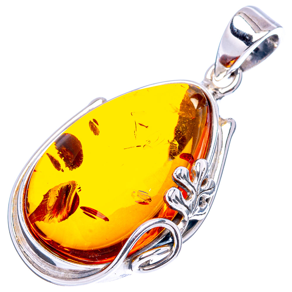 Baltic Amber Leaf Pendant 1 5/8" (.925 Sterling Silver)