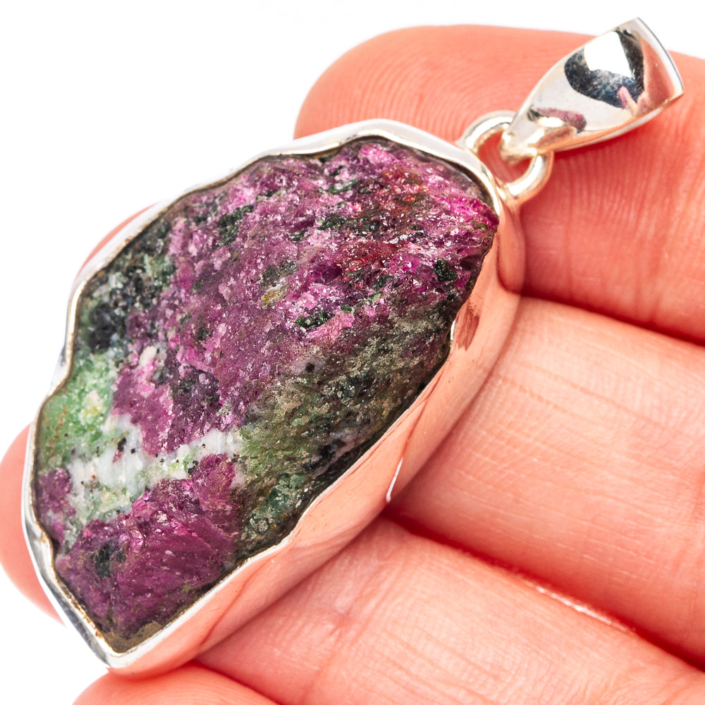 Large Ruby Zoisite 925 Sterling Silver Pendant 1 7/8" (925 Sterling Silver) P43684