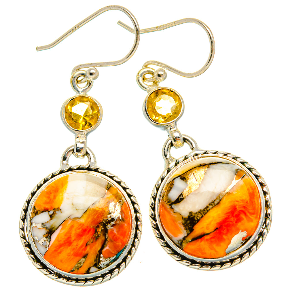 Orange Copper Composite Turquoise, Citrine Earrings 1 3/4" (925 Sterling Silver) EARR432006