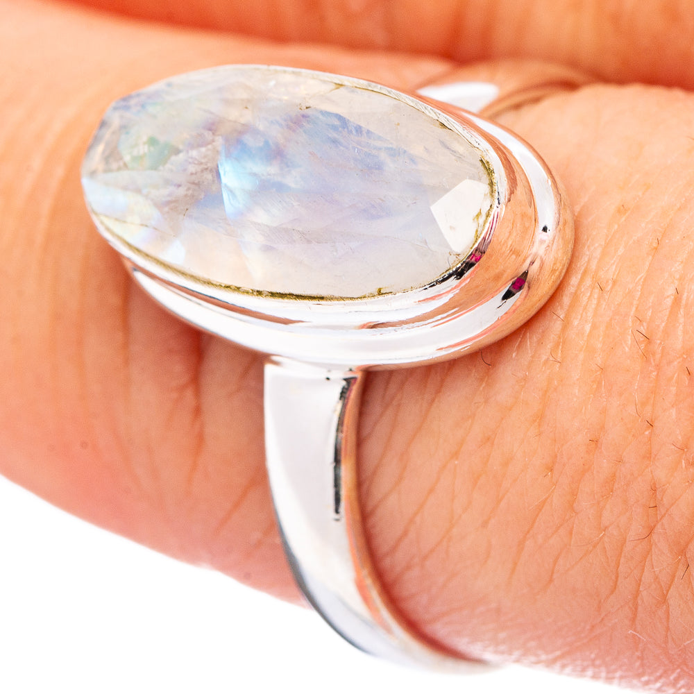 Faceted Rainbow Moonstone Ring Size 8.5 (.925 Sterling Silver)