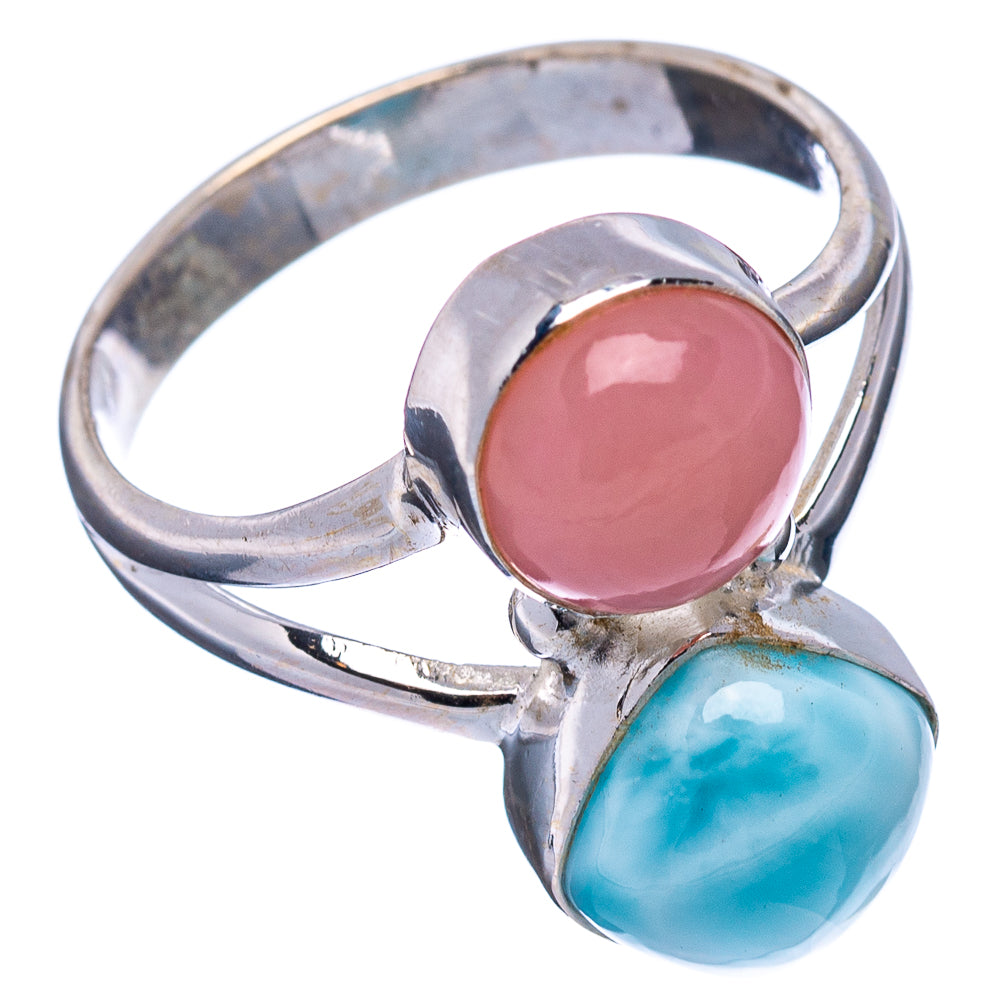 Rare Larimar, Pink Opal Ring Size 7.5 (.925 Sterling Silver)