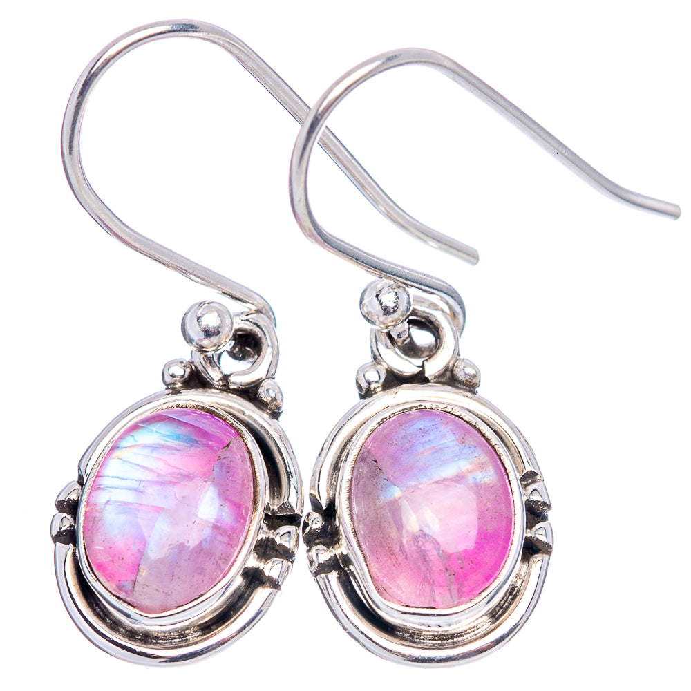 Pink Moonstone Earrings 1 1/8" (.925 Sterling Silver)