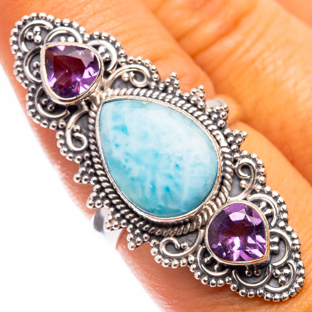 Large Larimar, Amethyst Ring Size 8 (925 Sterling Silver) R141195