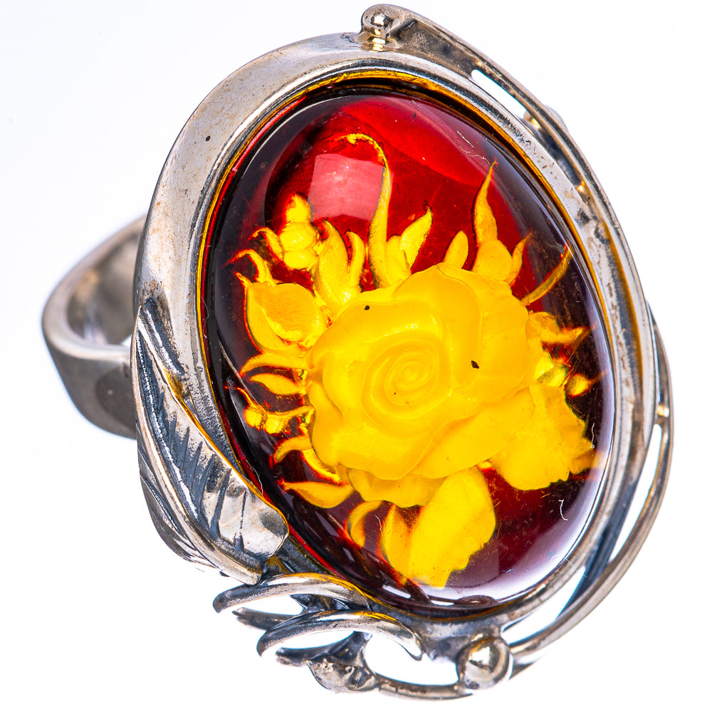 Amber Intaglio Rose Ring Size 7 Adjustable (925 Sterling Silver) R3811