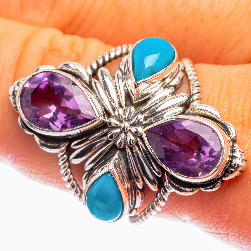 Faceted Amethyst, Sleeping Beauty Turquoise Ring Size 9.5 (925 Sterling Silver) R142090