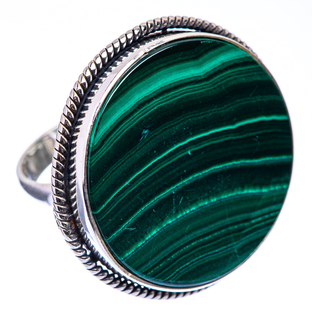 Large Malachite Coin Ring Size 8.25 (925 Sterling Silver) R141253