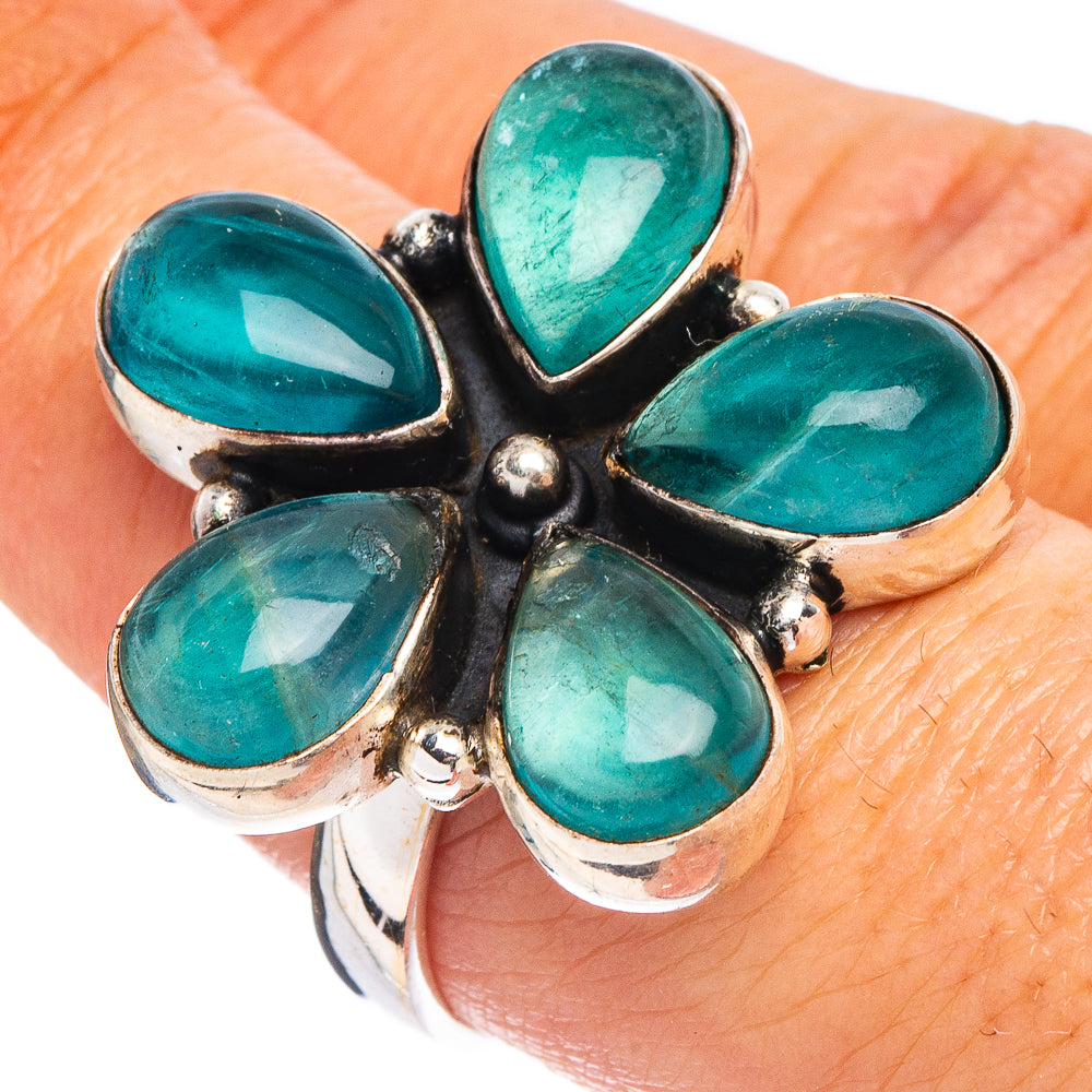 Green Fluorite Flower Ring Size 8 (.925 Sterling Silver)