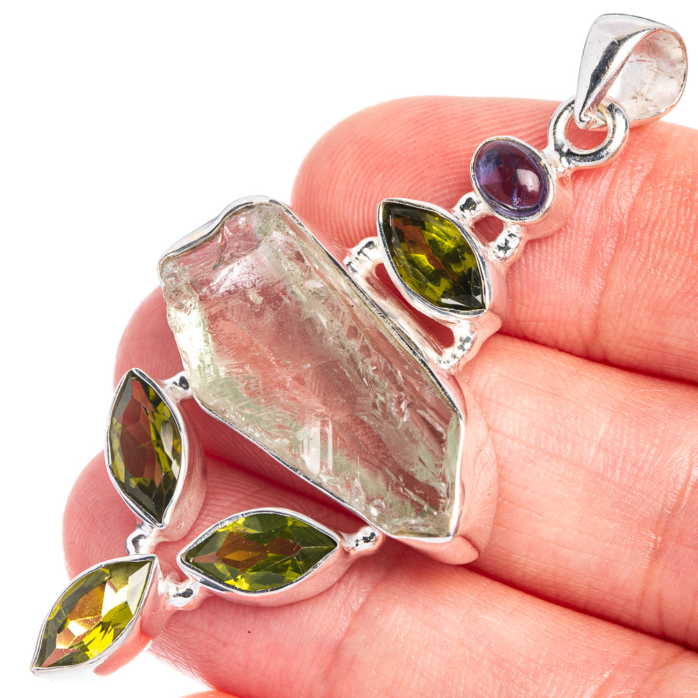 Raw Aquamarine, Peridot Pendant 2 1/4" (925 Sterling Silver) P39785