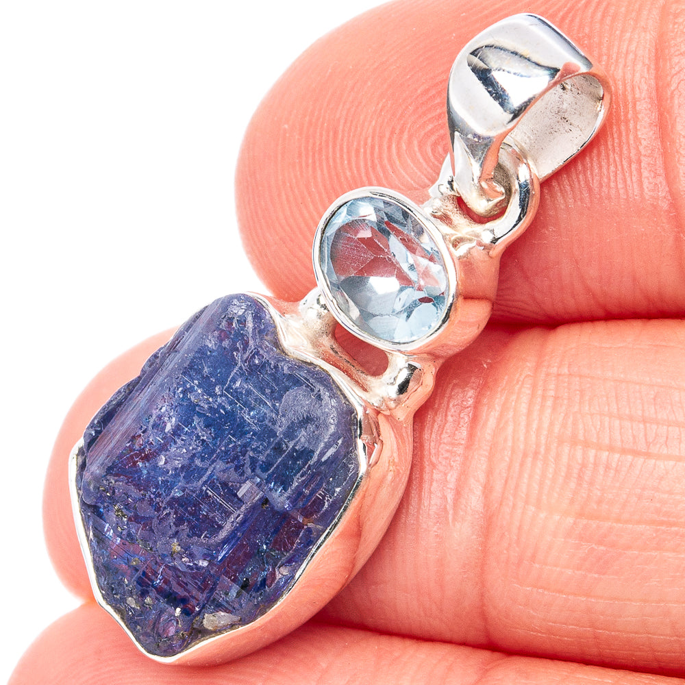 Raw Tanzanite, Blue Topaz Pendant 1 1/4" (.925 Sterling Silver)
