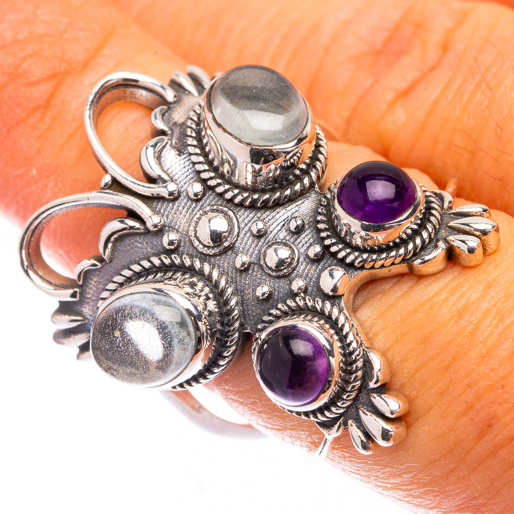 Large Aquamarine, Amethyst Ring Size 7.5 (925 Sterling Silver) R141656