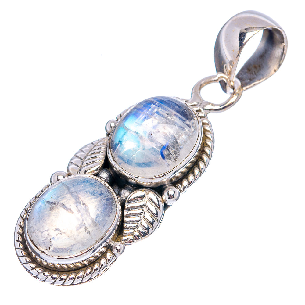 Native Style Rainbow Moonstone Pendant 1 5/8" (.925 Sterling Silver)