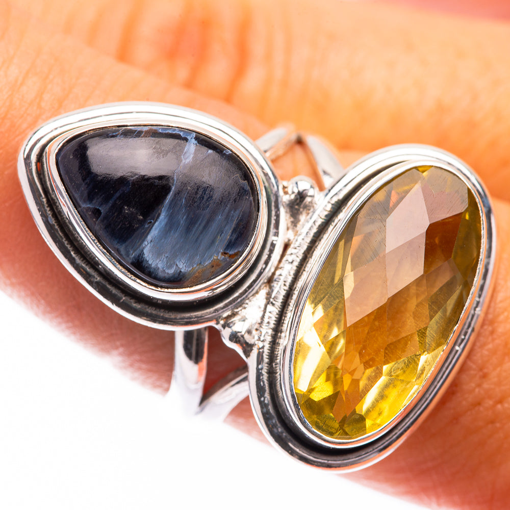 Large Lemon Quartz, Pietersite Ring Size 7.5 (925 Sterling Silver) R141418
