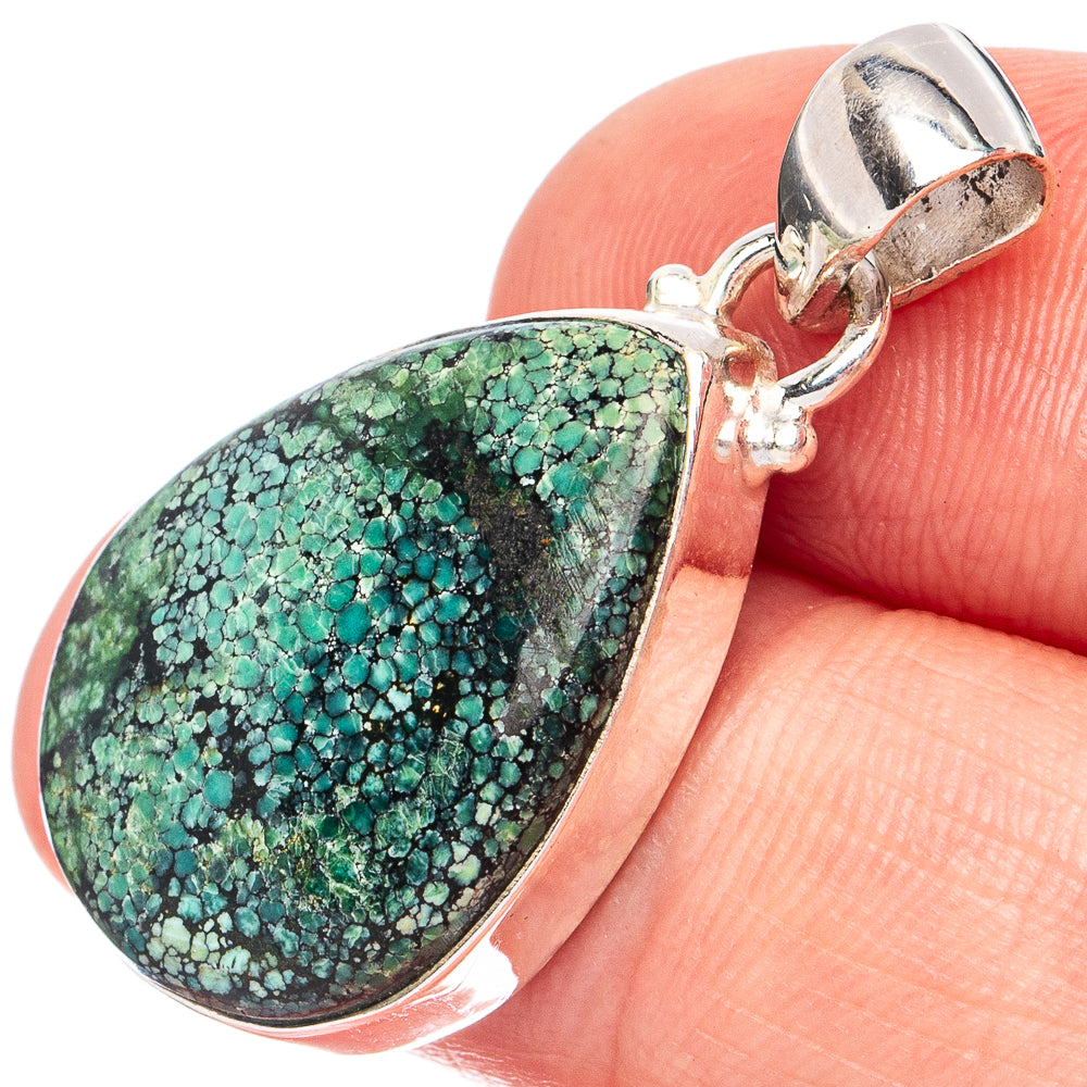 Hubei Spiderweb Turquoise Pendant 1 1/4" (925 Sterling Silver) P45180