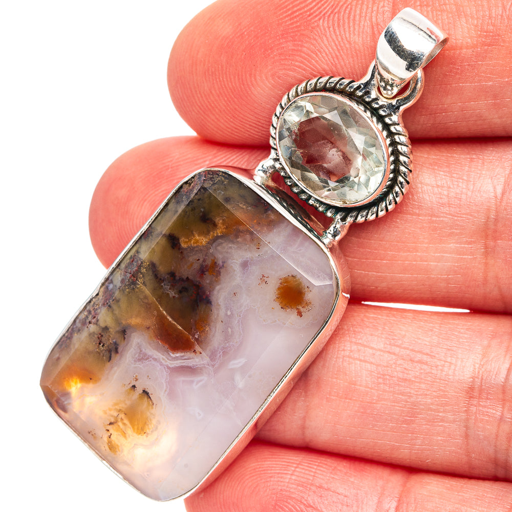 Premium Indonesian Plume Agate, Citrine Pendant 2 1/8" (.925 Sterling Silver)