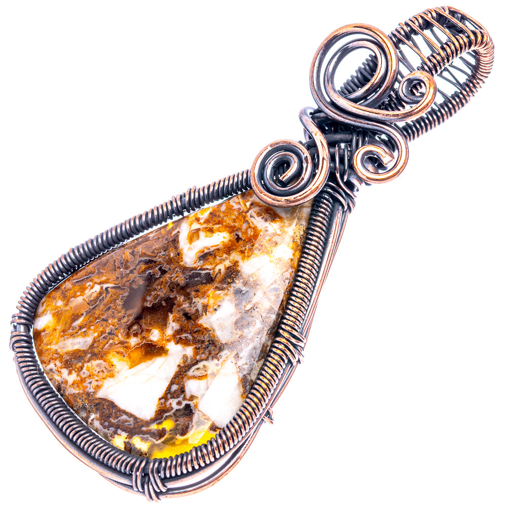 Plume Agate Wire Wrap Pendant 2 3/8" (Oxidized Copper)
