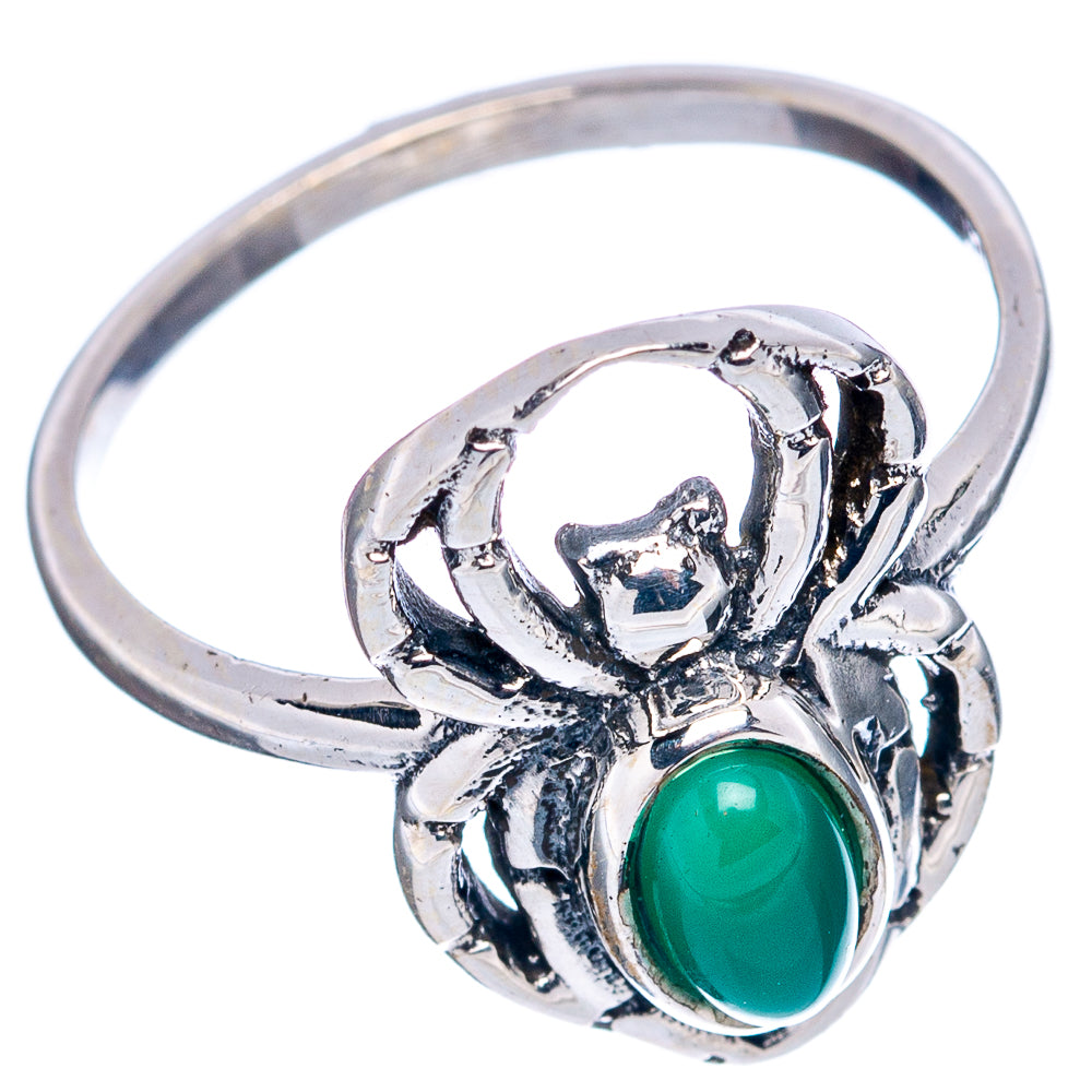 Green Onyx Spider Dainty Ring Size 6.75 (.925 Sterling Silver)