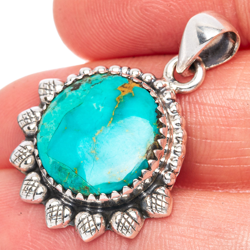 Rare Arizona Turquoise Pendant 1 1/8" (925 Sterling Silver) P42012