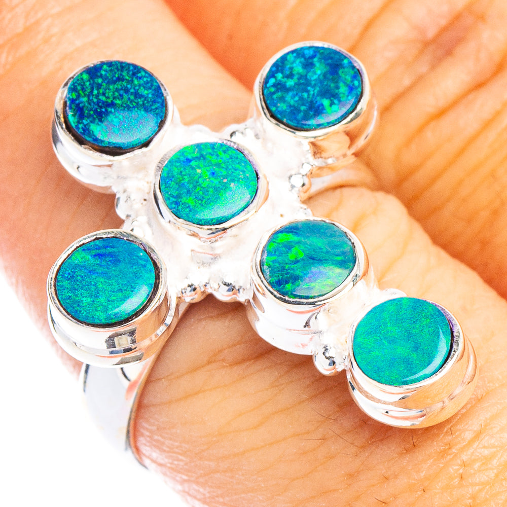 Rare Doublet Opal Cross Ring Size 8 (925 Sterling Silver) R6703