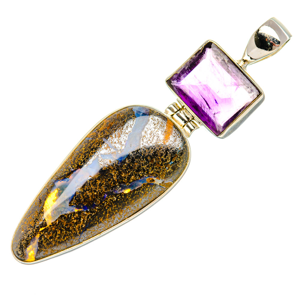 Boulder Opal, Amethyst Pendant 2 1/4" (925 Sterling Silver) PD37891