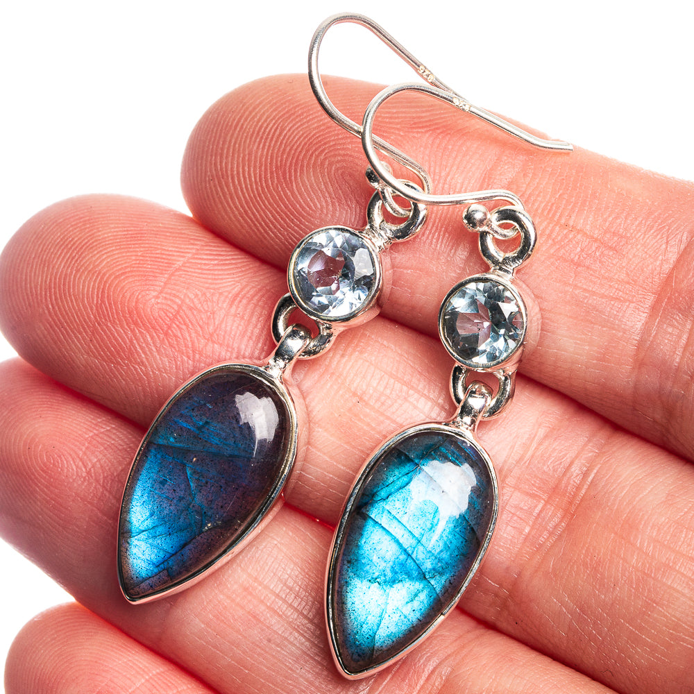 Labradorite, Blue Topaz 925 Sterling Silver Earrings 1 3/4"