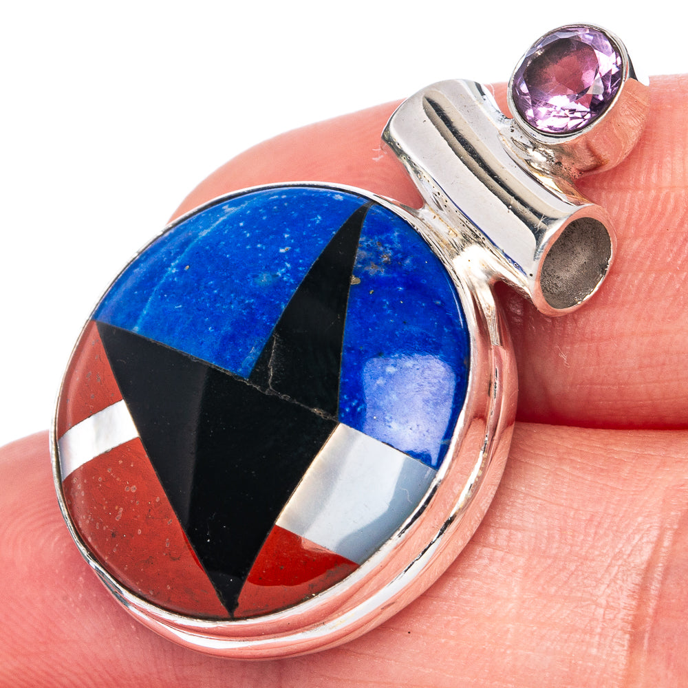 Rare Turquiose Inlay, Amethyst Pendant 1 3/8" (925 Sterling Silver) P41284