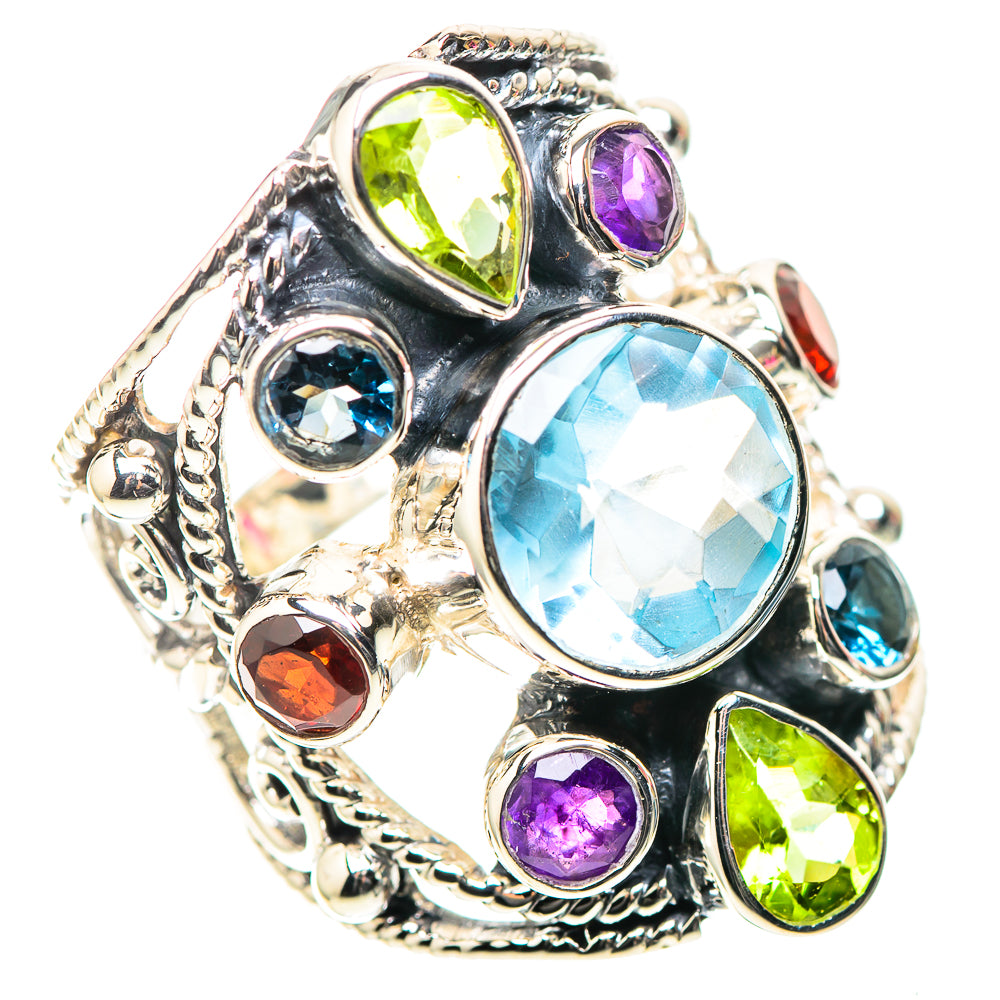 Signature Blue Topaz, Peridot, Amethyst, Garnet Ring Size 7.25 (925 Sterling Silver) RING138315