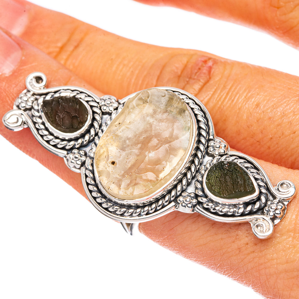 Signature Rough Libyan Desert Glass, Czech Moldavite Ring Size 7 (925 Sterling Silver) R3537