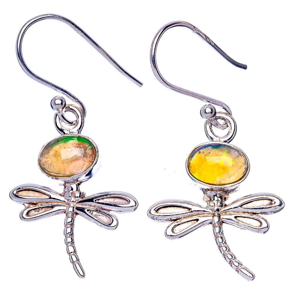 Rare Ethiopian Opal Dragonfly Earrings 1 3/8" (925 Sterling Silver) E1552