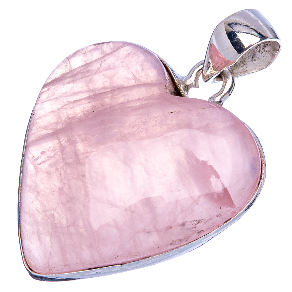 Rose Quartz Heart Pendant 1 3/8" (925 Sterling Silver) P42149