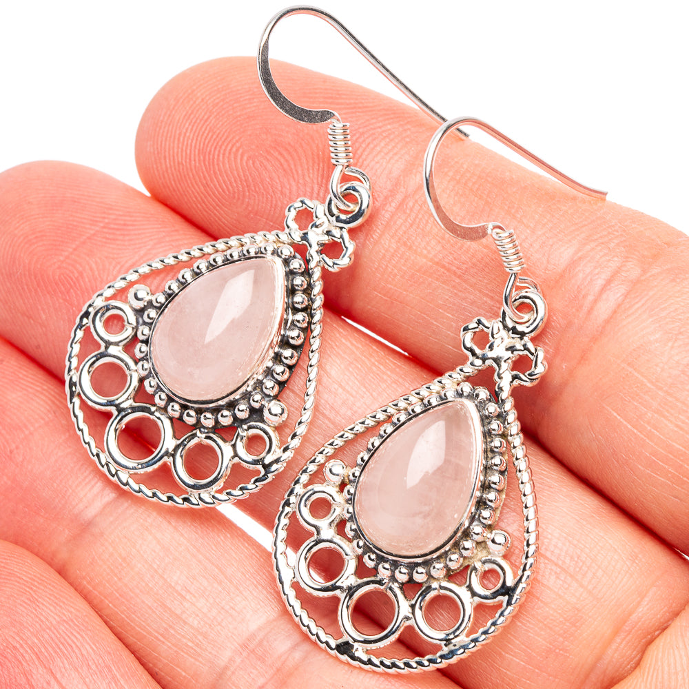 Rose Quartz 925 Sterling Silver Premium Earrings 1 5/8" (925 Sterling Silver) E2231
