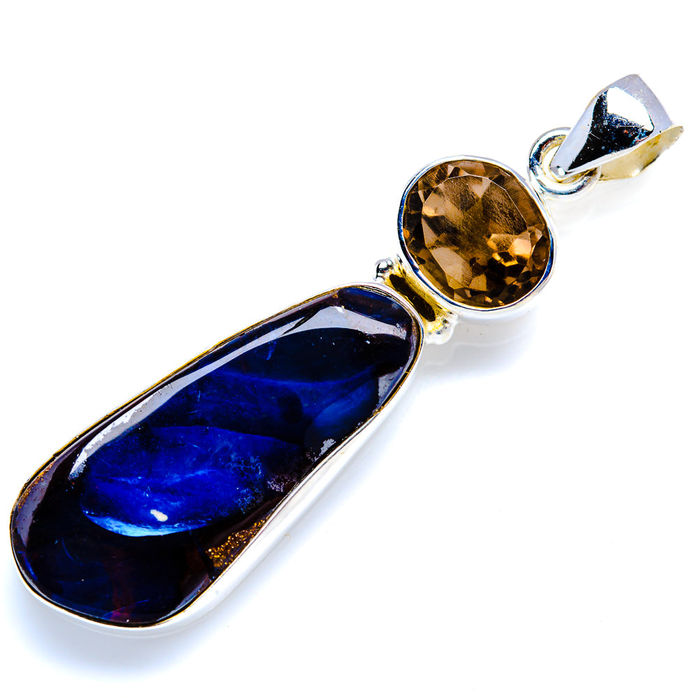 Boulder Opal, Smoky Quartz 925 Sterling Silver Pendant 2 1/4" (925 Sterling Silver) PD38337