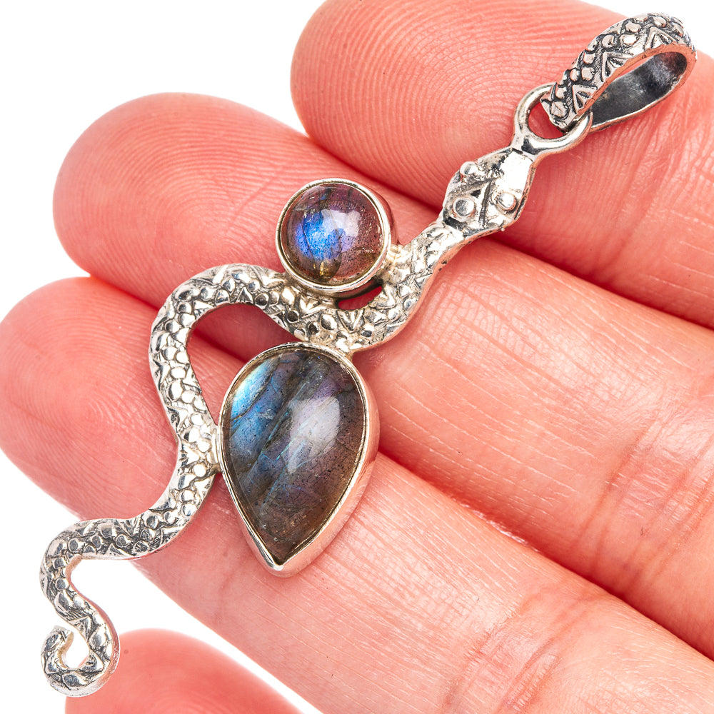 Labradorite Snake Pendant 2 1/8" (925 Sterling Silver) P40248
