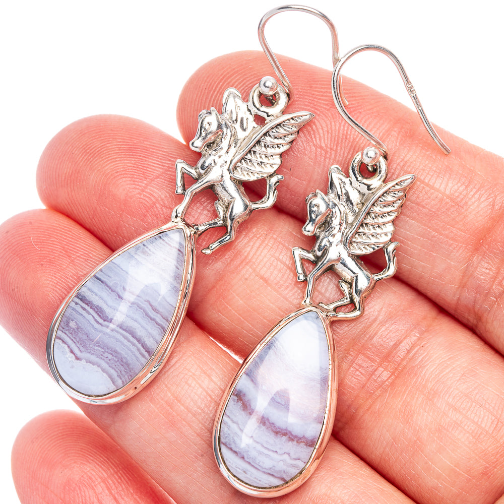 Blue Lace Agate Earrings 2" (925 Sterling Silver) E433218