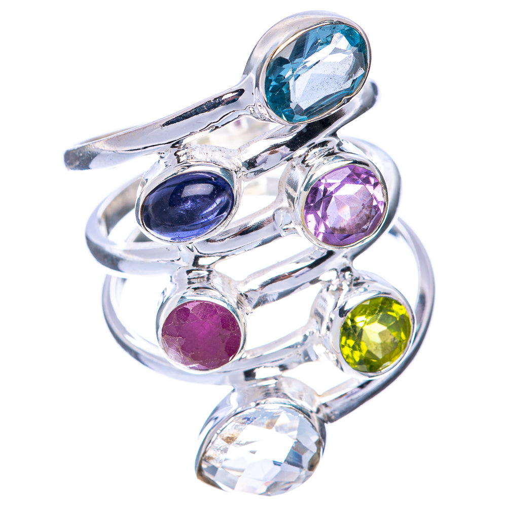 Large White Quartz, Peridot, Amethyst, Ruby, Blue Topaz, Tanzanite Ring Size 7.75 (925 Sterling Silver) R144930