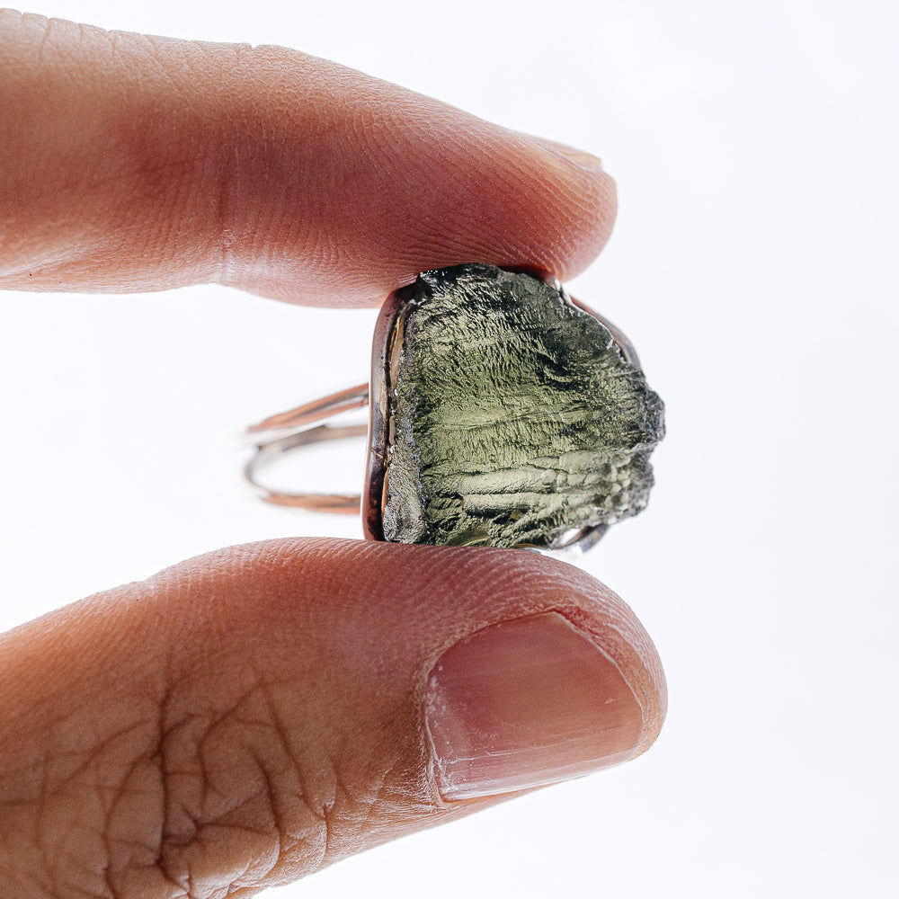 Czech Moldavite Ring Size 6 Adjustable (925 Sterling Silver) R6036