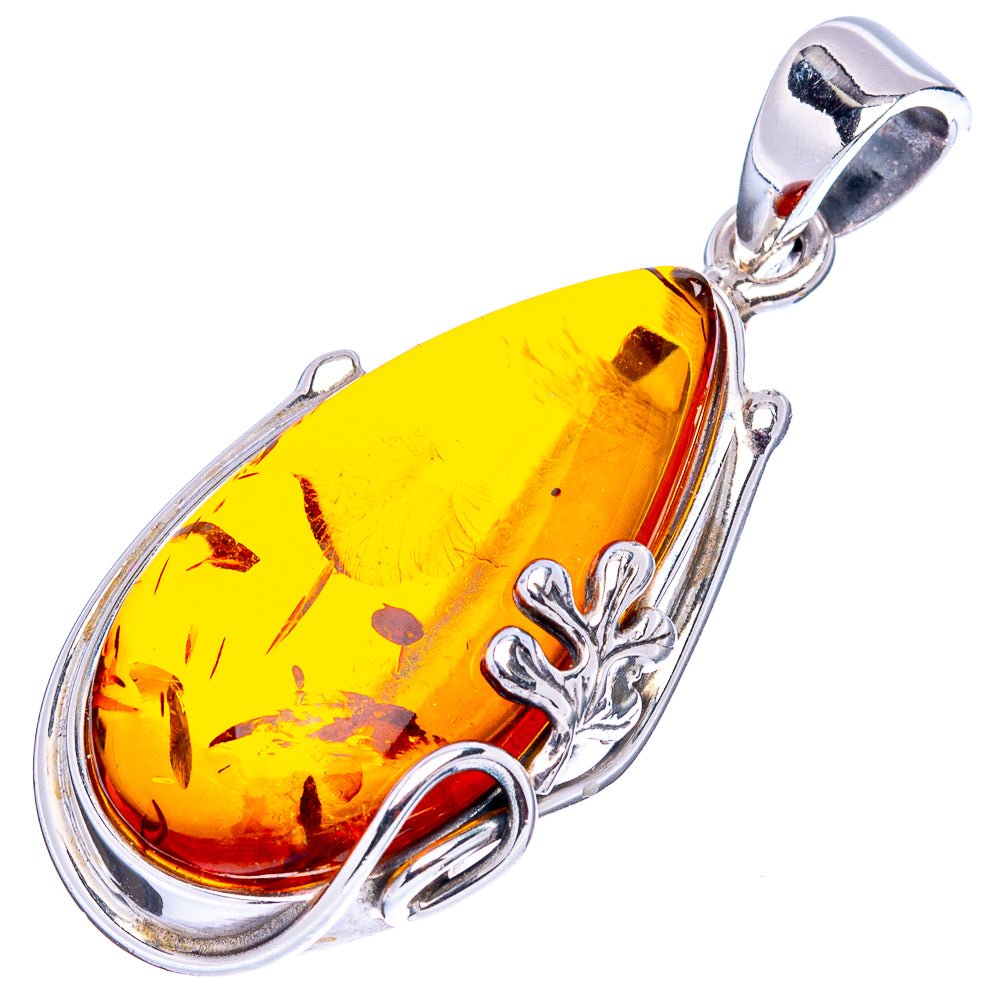 Baltic Amber Leaf Pendant 1 3/4" (.925 Sterling Silver)