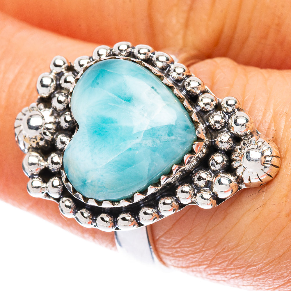 Larimar Heart Ring Size 7.25 (925 Sterling Silver) R2492