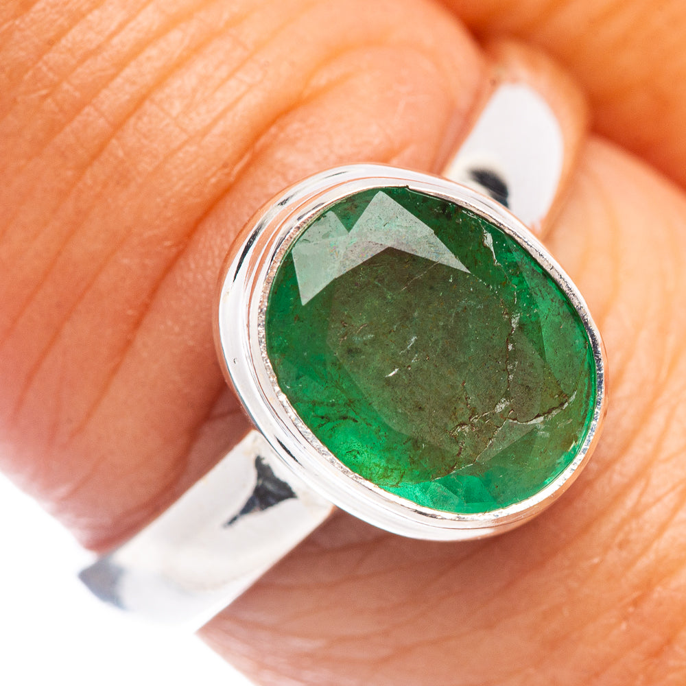 Rare Premium Faceted Zambian Emerald Ring Size 8 (.925 Sterling Silver)