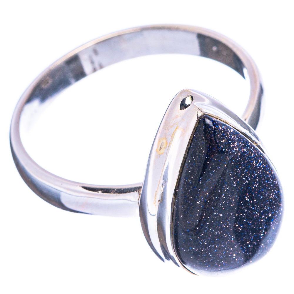 Blue Goldstone Ring Size 9 (.925 Sterling Silver)