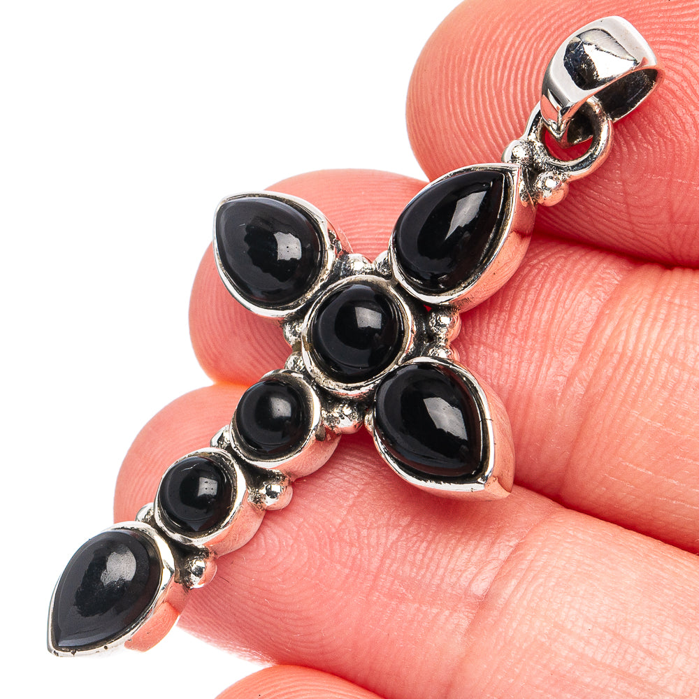 Dainty Black Onyx Cross Pendant 1 3/4" (925 Sterling Silver) P45257