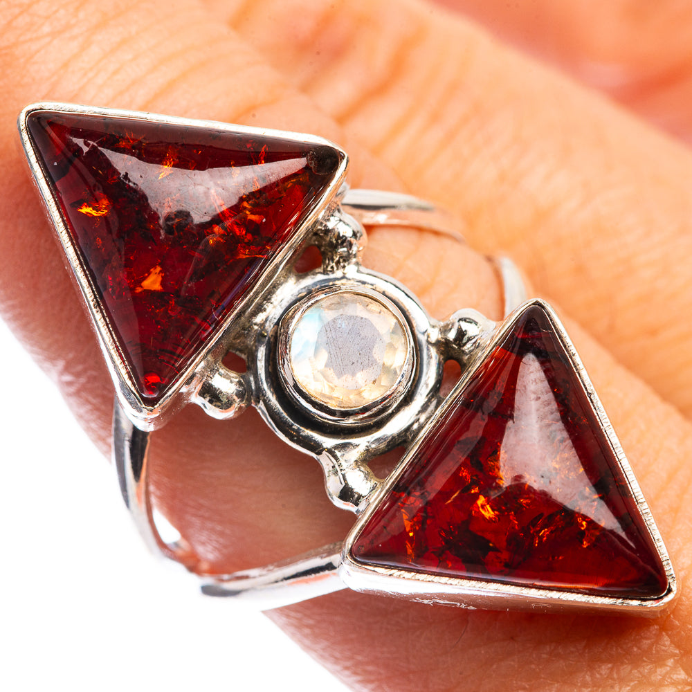 Large Baltic Amber, Rainbow Moonstone Ring Size 8.75 (925 Sterling Silver) RING143336