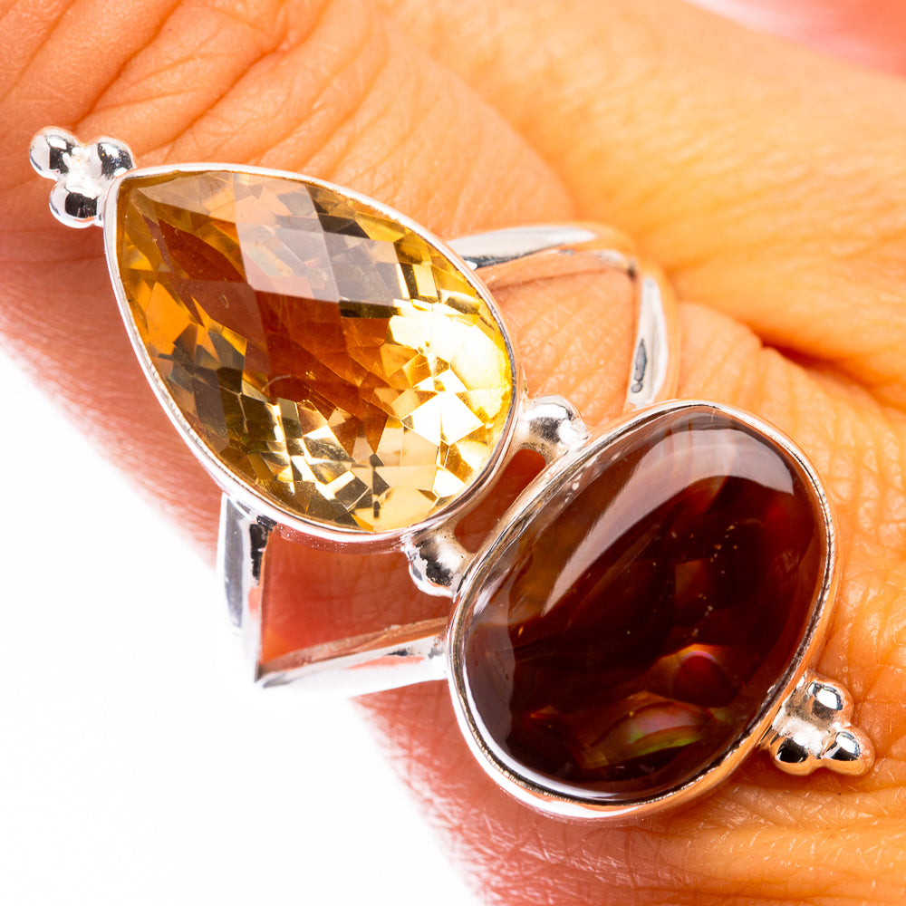 Large Mexican Fire Agate, Citrine Ring Size 10 (925 Sterling Silver) R141271