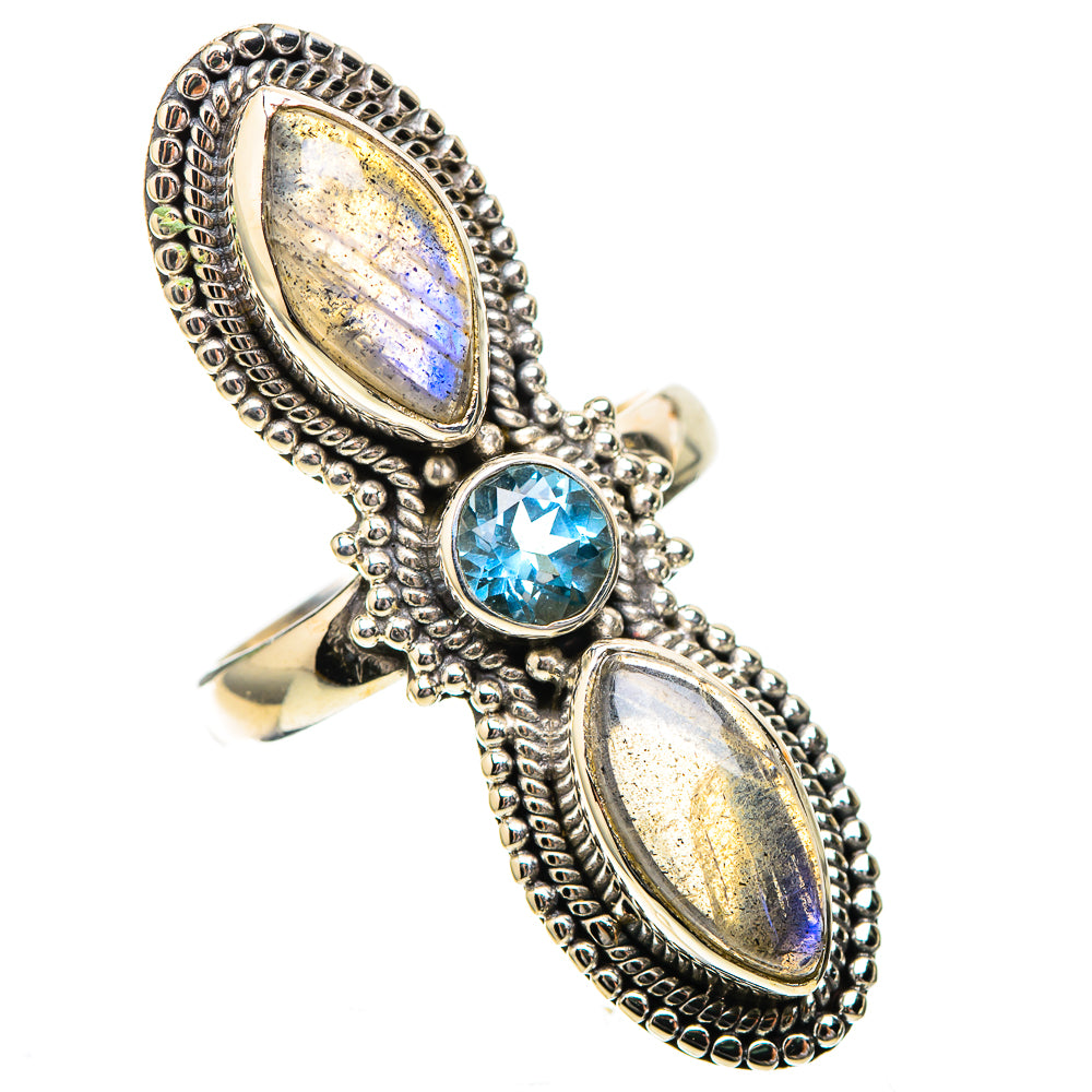 Large Labradorite, Blue Topaz Ring Size 6.5 (925 Sterling Silver) RING137978