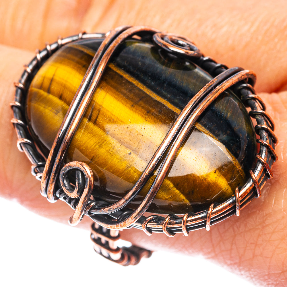 Tiger's Eye Wire Wrap Ring Size 10 (Oxidized Copper)