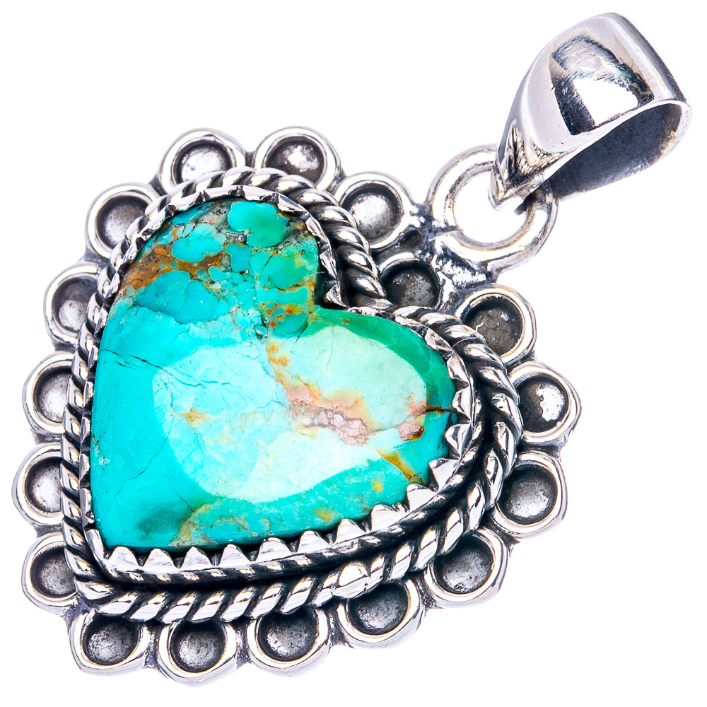 Rare Arizona Turquoise Heart 925 Sterling Silver Pendant 1 1/8" (925 Sterling Silver) P41950